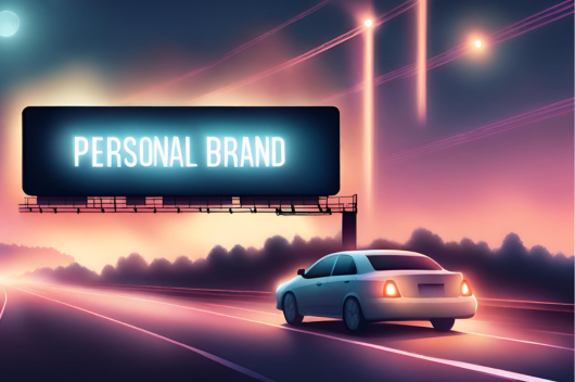 Image of a billboard on the side of a busy highway that reads 'personal brand.'